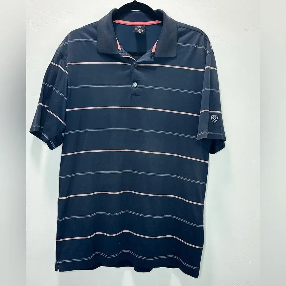 Nike Golf Polo Men’s Large in Navy Blue with White and Red Stripes